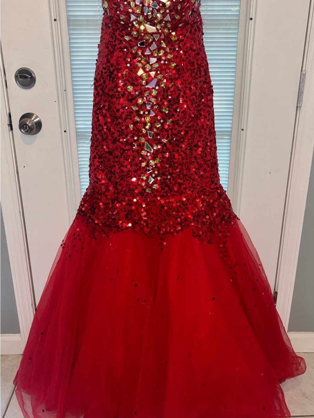 Panoply Red Sequin & Mirror Mermaid Prom Gown
